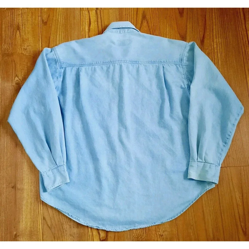 Vintage JouJou Women Denim Jean Button Down Shirt Native American Embroidery